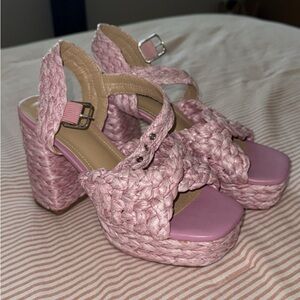 Pink Woven Platform Sandals